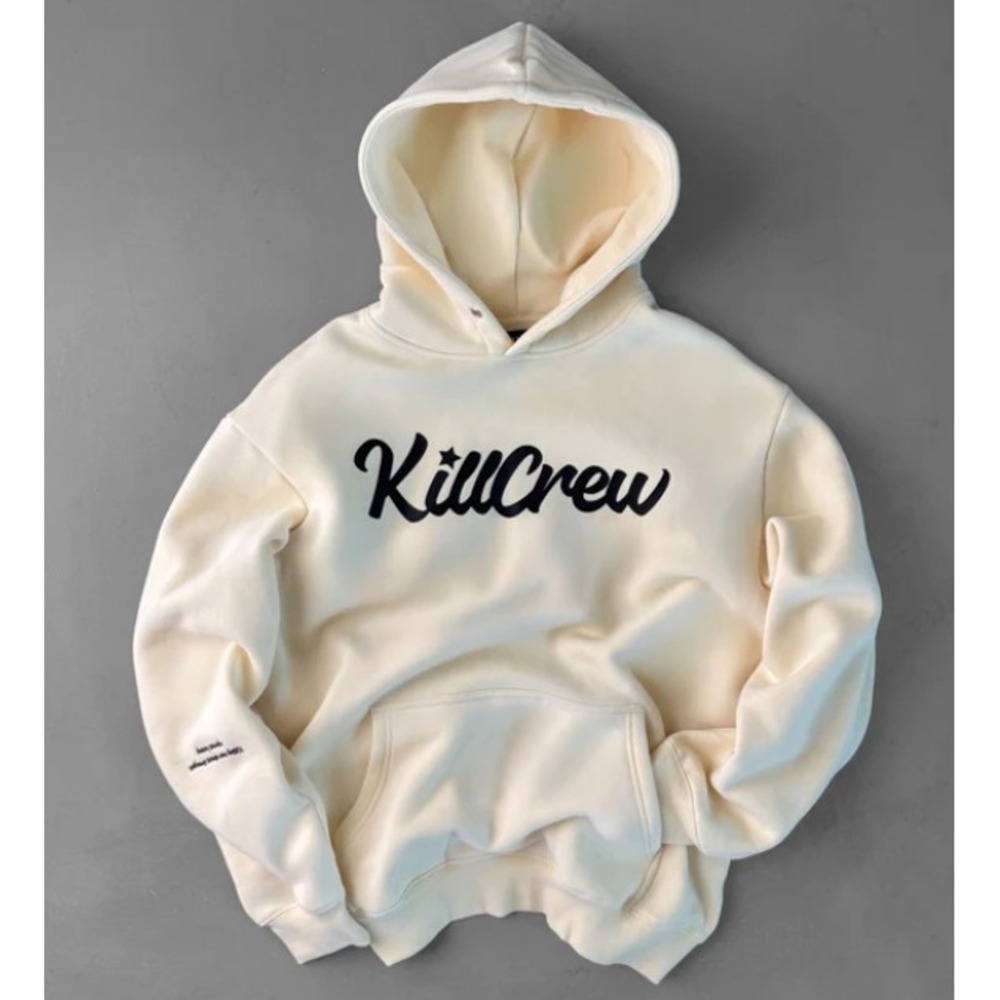 Kill Crew Unisex OVERSIZED LUX "SCRIPT" HOODIE CREAM / BLACK Size XS Streetwear